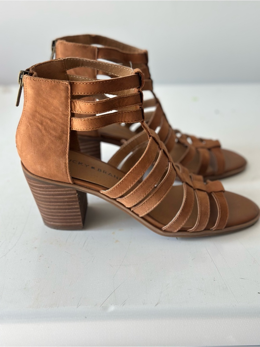 Lucky Brand 7.5 Strappy Block Heel Sandals - Brown